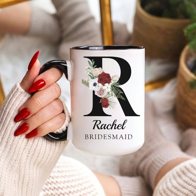 Personlig kopp med blommig alfabetpresent till bru (Personalized Monogram Floral Alphabet Mug for Mom, Grandma, Teacher, Nurse, Lawyer or Bridesmaid)