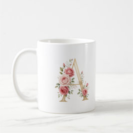 Personlig kopp med blommig bokstav A ros