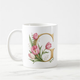 Personlig kopp med blommig bokstav G Tulpanblomma