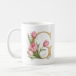 Personlig kopp med blommig bokstav G Tulpanblomma