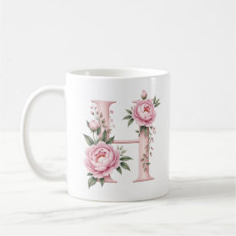 Personlig kopp med blommig bokstav H Peonyblomma