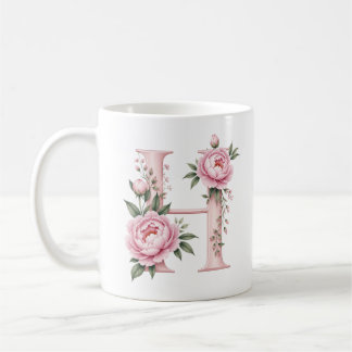 Personlig kopp med blommig bokstav H Peonyblomma