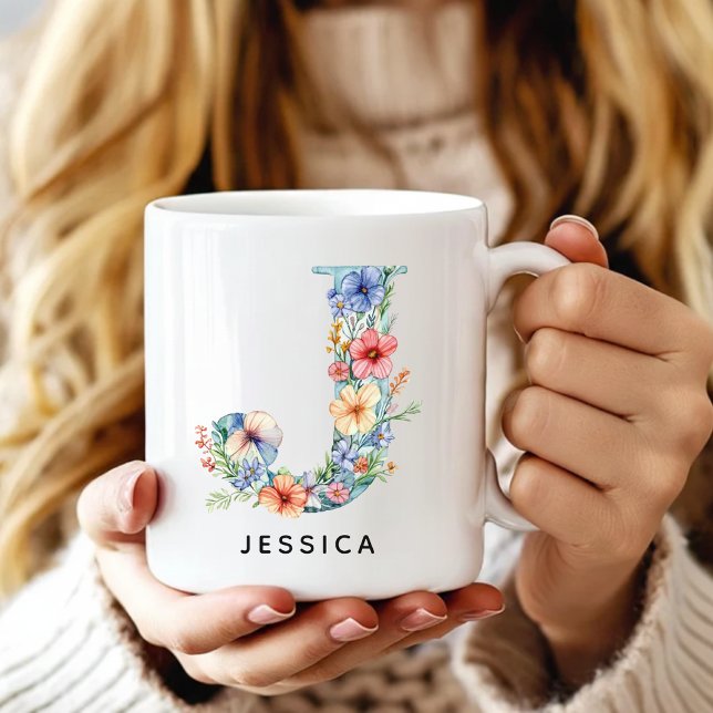 Personlig kopp med blommig initial födelsedagspres (Custom Monogram Name Mug for Mom or Bridesmaids, Custom Floral Alphabet Mug for Teacher or Nurse)