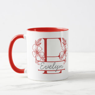 Personlig kopp med blommig monogram bokstav E - sp