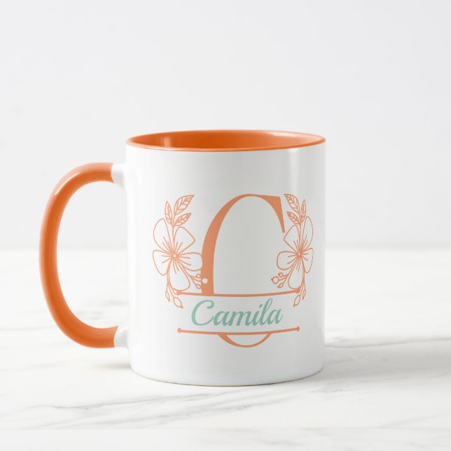 Personlig kopp med blommönstrad monogram bokstav C (Vänster)