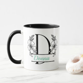 Personlig kopp med blommönstrad monogram bokstav D