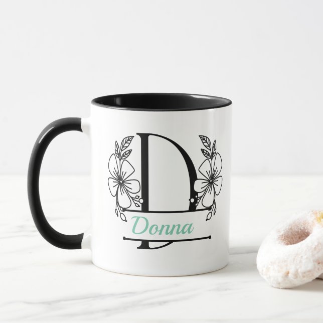 Personlig kopp med blommönstrad monogram bokstav D (Med munk)