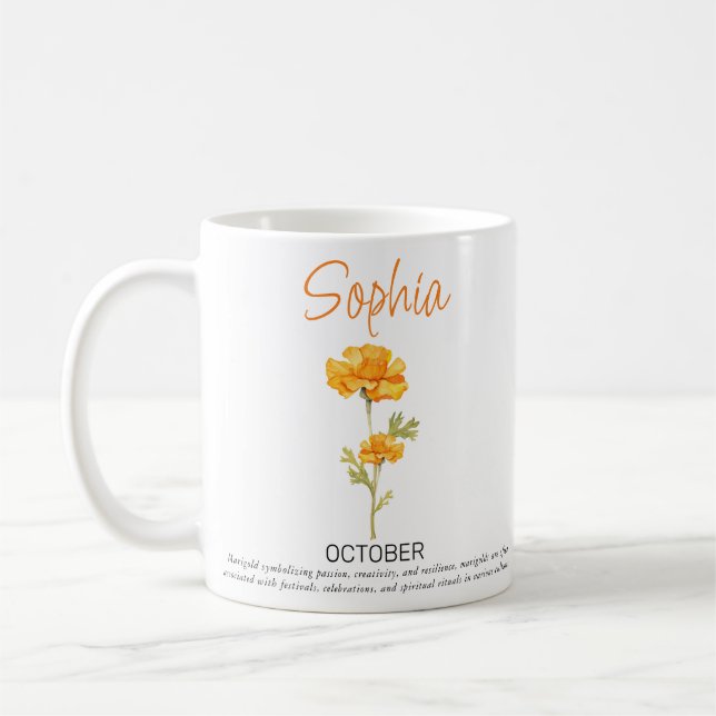 Personlig kopp med födelsemånadens blomma oktober (Vänster)