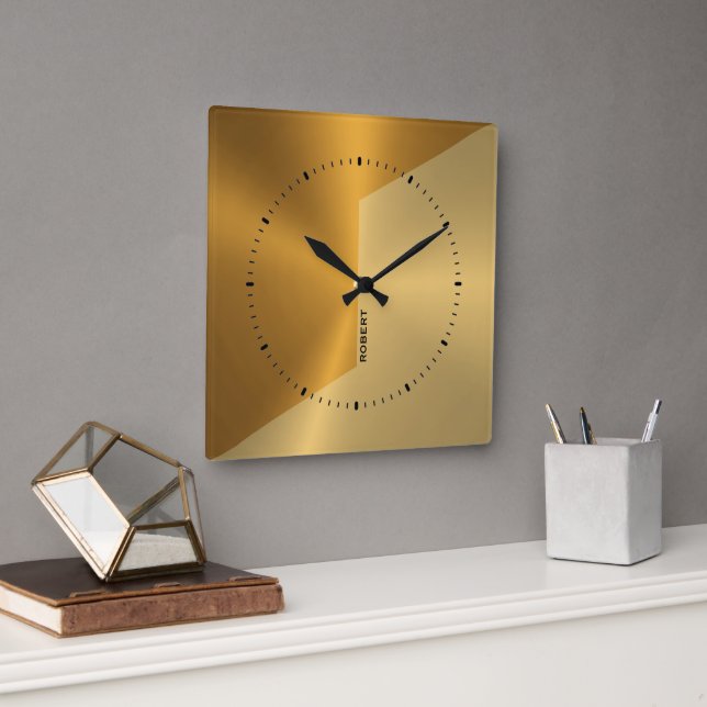 Personlig koppar- och guldfärgad geometrisk design fyrkantig klocka (Kontor)