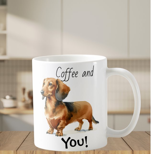 Personlig koppel dachshund BRUN kaffe Kaffemugg (Cute Dachshund  Personalize with a few words or purchase as is! )