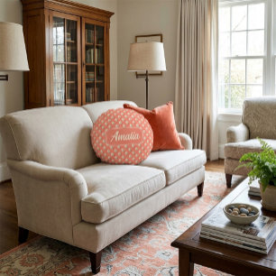 Personlig korallprickig kastkudde rund kudde