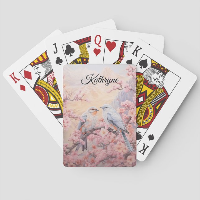 Personlig körsbärsblomfågel  casinokort (Baksidan)