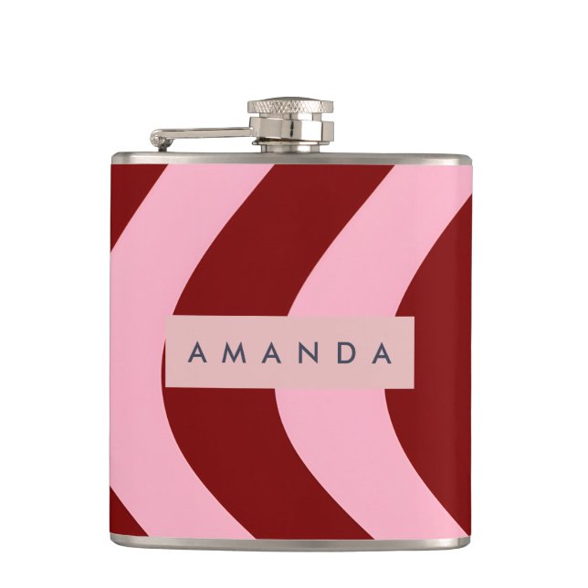 Personlig körsbärsröd och rosa vågig randig fickplunta (Framsidan)