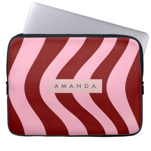 Personlig körsbärsröd och rosa vågig randig laptop fodral