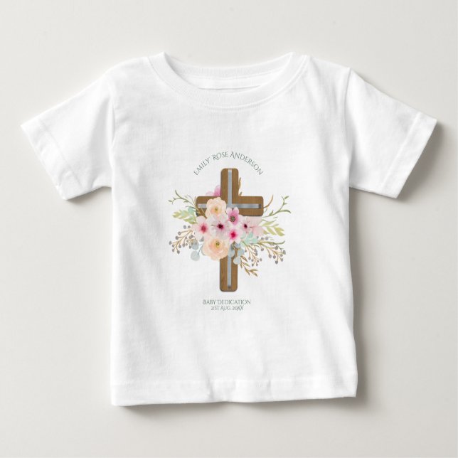 Personlig korsfästelse av blommor för BABY T Shirt (Framsida)