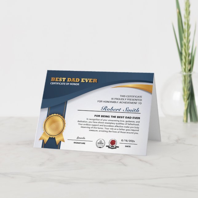 Personlig kort för Årets bästa pappa-utmärkelse (Framsida)