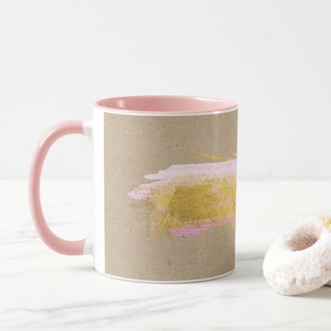 Personlig Kraft Guld Rosa Brush Mugg (Med munk)