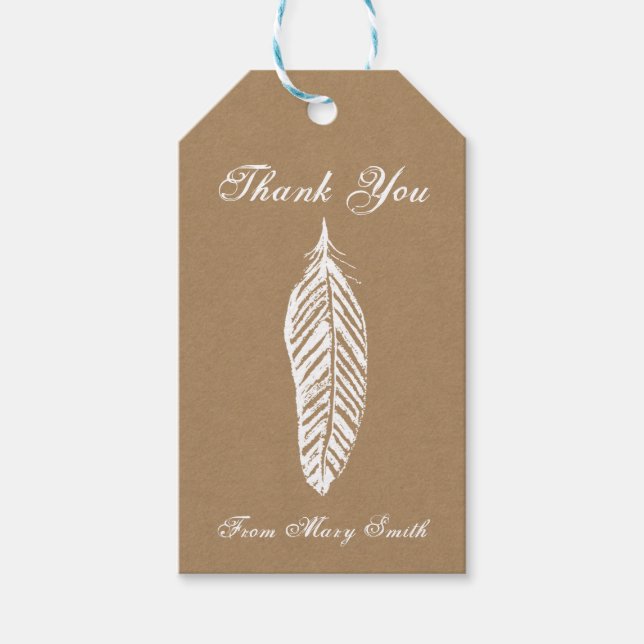 Personlig Kraft Papper Feather Gift-Märkre Presentetikett (Framsidan)