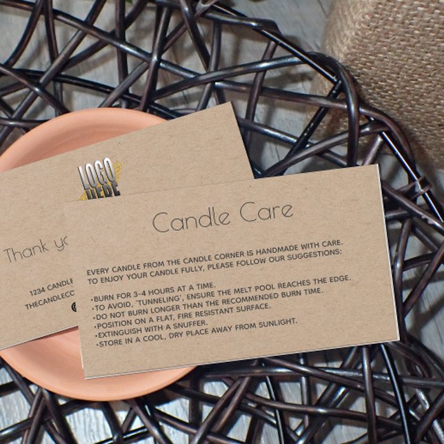 Personlig Kraft Papper Logotyp Candle Care Card Visitkort (Skapare uppladdad)