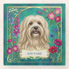 Personlig krämfärgad Lhasa Apso blommig glasunders