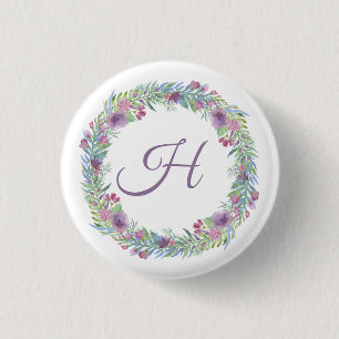 Personlig kransmonogram med blommor knapp