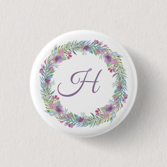 Personlig kransmonogram med blommor knapp (Framsida)
