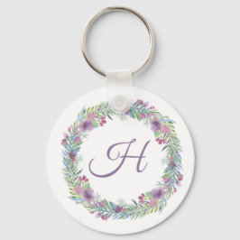 Personlig kransmonogram med blommor nyckelring