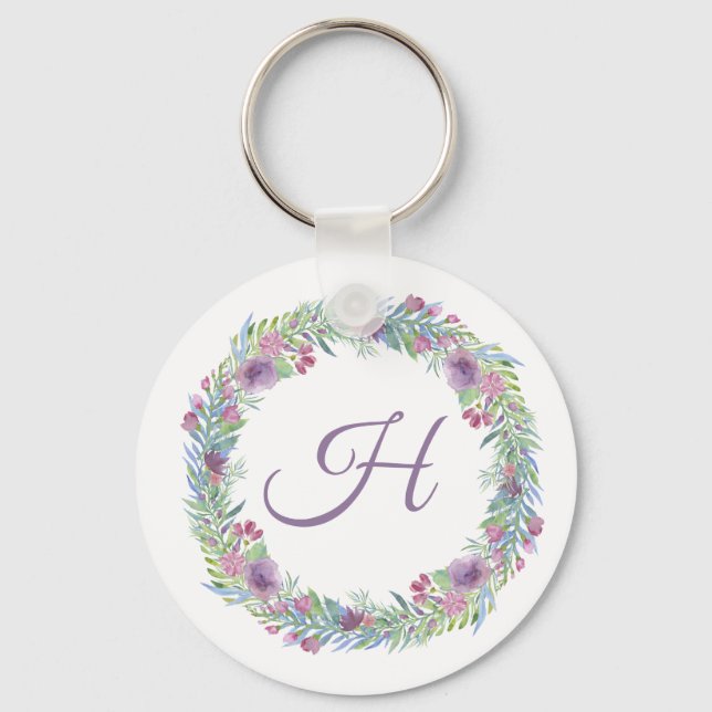Personlig kransmonogram med blommor nyckelring (Framsida)