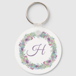 Personlig kransmonogram med blommor nyckelring
