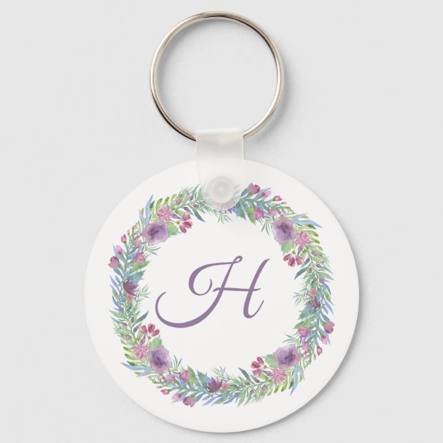 Personlig kransmonogram med blommor nyckelring (Framsida)