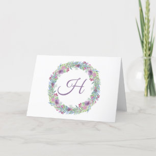 Personlig kransmonogram med blommor tack kort