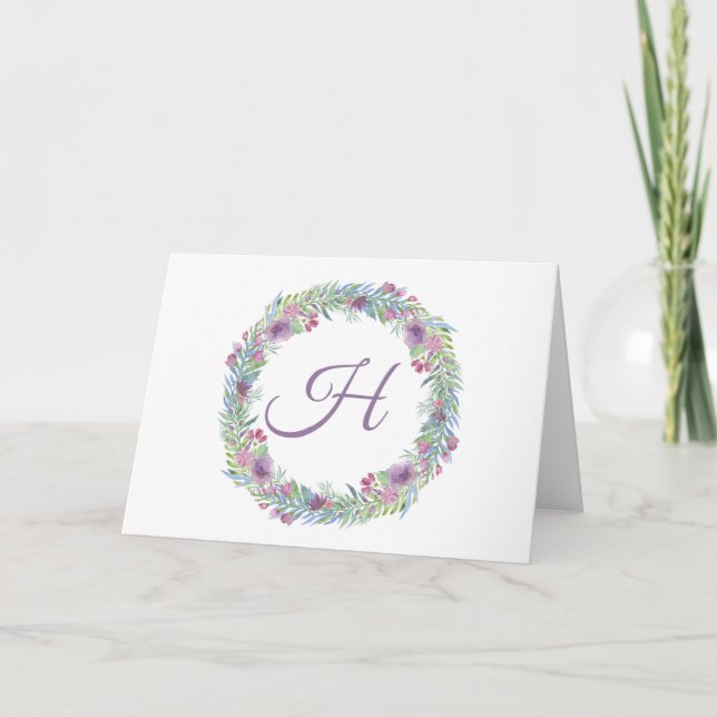 Personlig kransmonogram med blommor tack kort (Framsida)