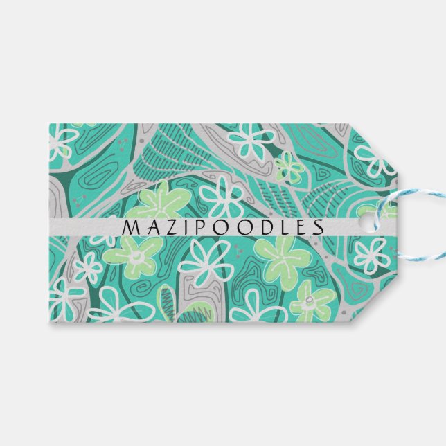 Personlig Kreativ Blommig Neurokonst Tealgrön Presentetikett (Framsidan (Horisontell))