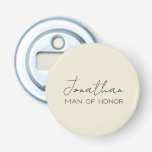 Personlig Kreativ Man Of Honor Flasköppnare<br><div class="desc">Skapa en personlig barnyckel/flasköppnare för alla speciella människor på din bröllopsdag. Namnet och titeln kan anpassas för att passa dina exakta behov/ordval.</div>