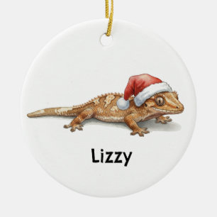 Personlig krönt gecko till jul julgransprydnad keramik