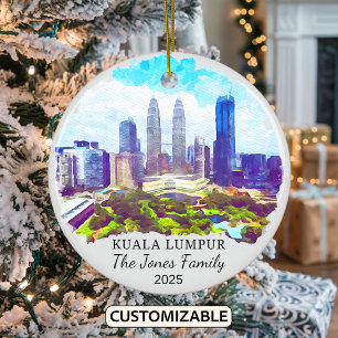 Personlig Kuala Lumpur, Malaysia Gift Julgransprydnad Keramik