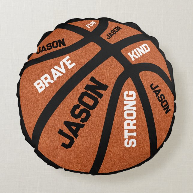 Personlig Kudd för Basket med Ditt Namn Rund Kudde (Framsidan)