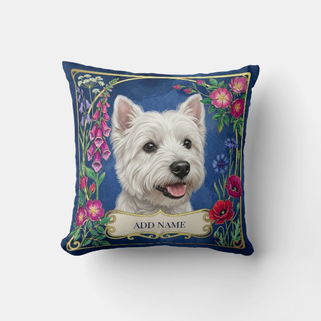 Personlig Kudde Med Västlig Highland Terrier Blå B (Framsida)