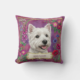 Personlig kudde med West Highland Dog i rosa blomm