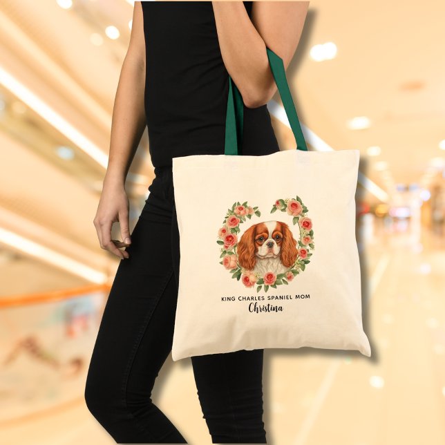 Personlig Kung Charles Spain Blommigt Heart Tygkasse (Add Dog Name & edit text to personalize, delete if not required)