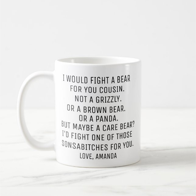 Personlig kusinpresent, rolig kusin kaffemugg (Vänster)
