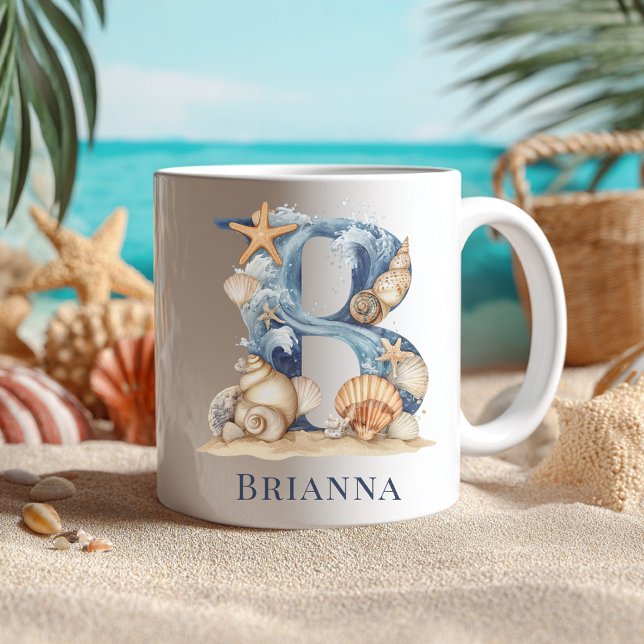 Personlig kustmonogram B Initial Strand Kaffemugg (Personalized Coastal Monogram B Initial Beach Coffee Mug)