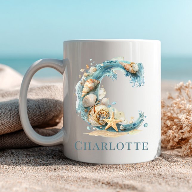 Personlig kustmonogram C Initial strand Kaffemugg (Personalized Coastal Monogram C Initial Beach Coffee Mug)