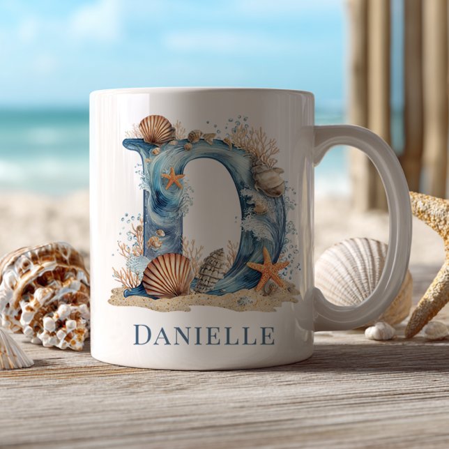 Personlig kustmonogram D Initial Strand Kaffemugg (Personalized Coastal Monogram D Initial Beach Coffee Mug)