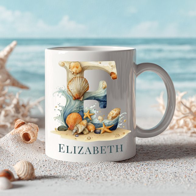 Personlig kustmonogram E Initial Strand Kaffemugg (Personalized Coastal Monogram E Initial Beach Coffee Mug)