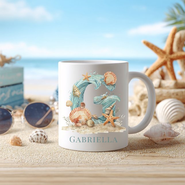 Personlig kustmonogram G Initial strand Kaffemugg (Personalized Coastal Monogram G Initial Beach Coffee Mug)