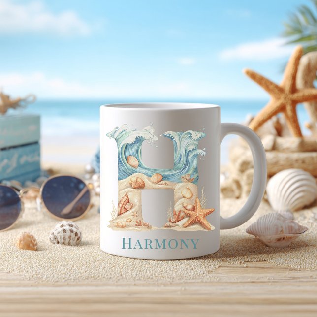 Personlig kustmonogram H Initial Strand Kaffemugg (Personalized Coastal Monogram H Initial Beach Coffee Mug)