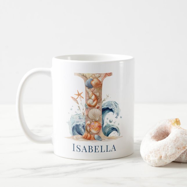 Personlig kustmonogram I Initial strand Kaffemugg (Med munk)