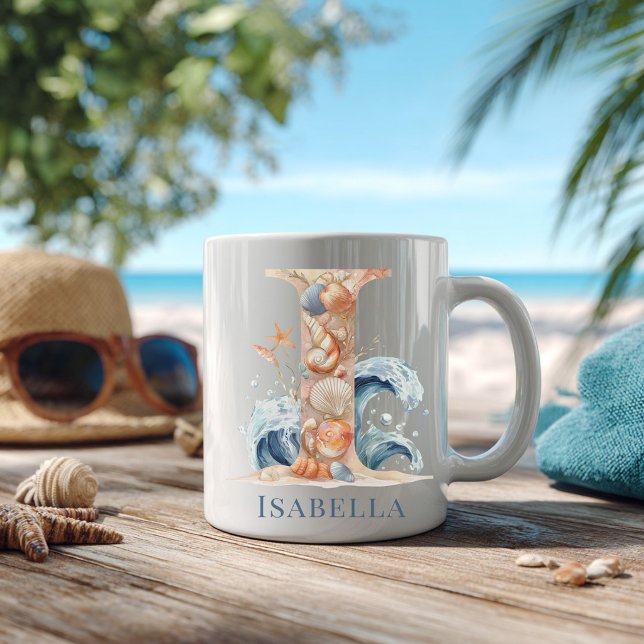 Personlig kustmonogram I Initial strand Kaffemugg (Personalized Coastal Monogram I Initial Beach Coffee Mug)