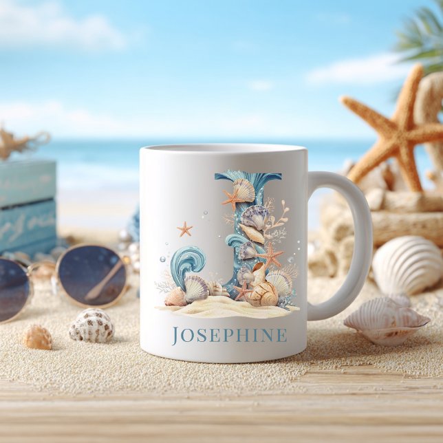 Personlig kustmonogram J Initial Strand Kaffemugg (Personalized Coastal Monogram J Initial Beach Coffee Mug)